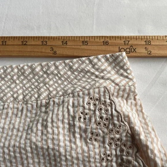 Susan Graver Seersucker Jacket & Shorts Set Womens L Tan Striped Eyelet Retro - Picture 7 of 16